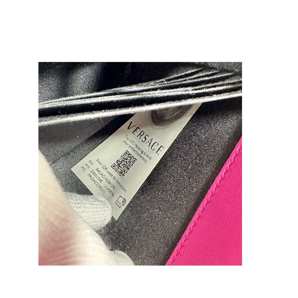 Versace La Medusa Velvet Quilted Leather Wallet On Chain Clutch Fuchsia NWT - Picture 8 of 12